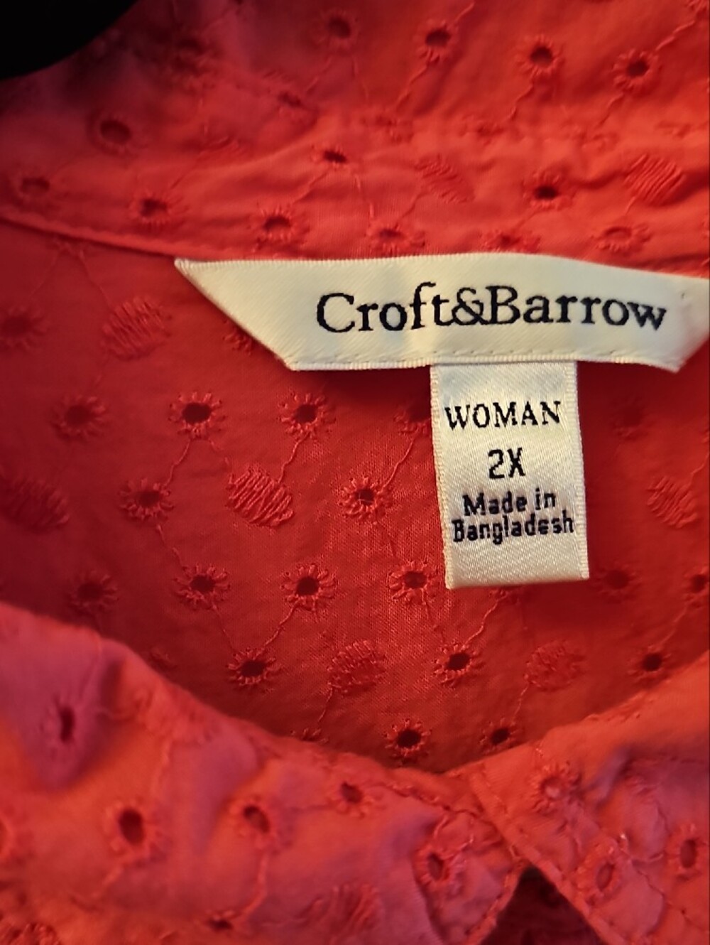 croft & barrow Hot Pink Eyelet Button-Down Shirt - Picture 2 of 10